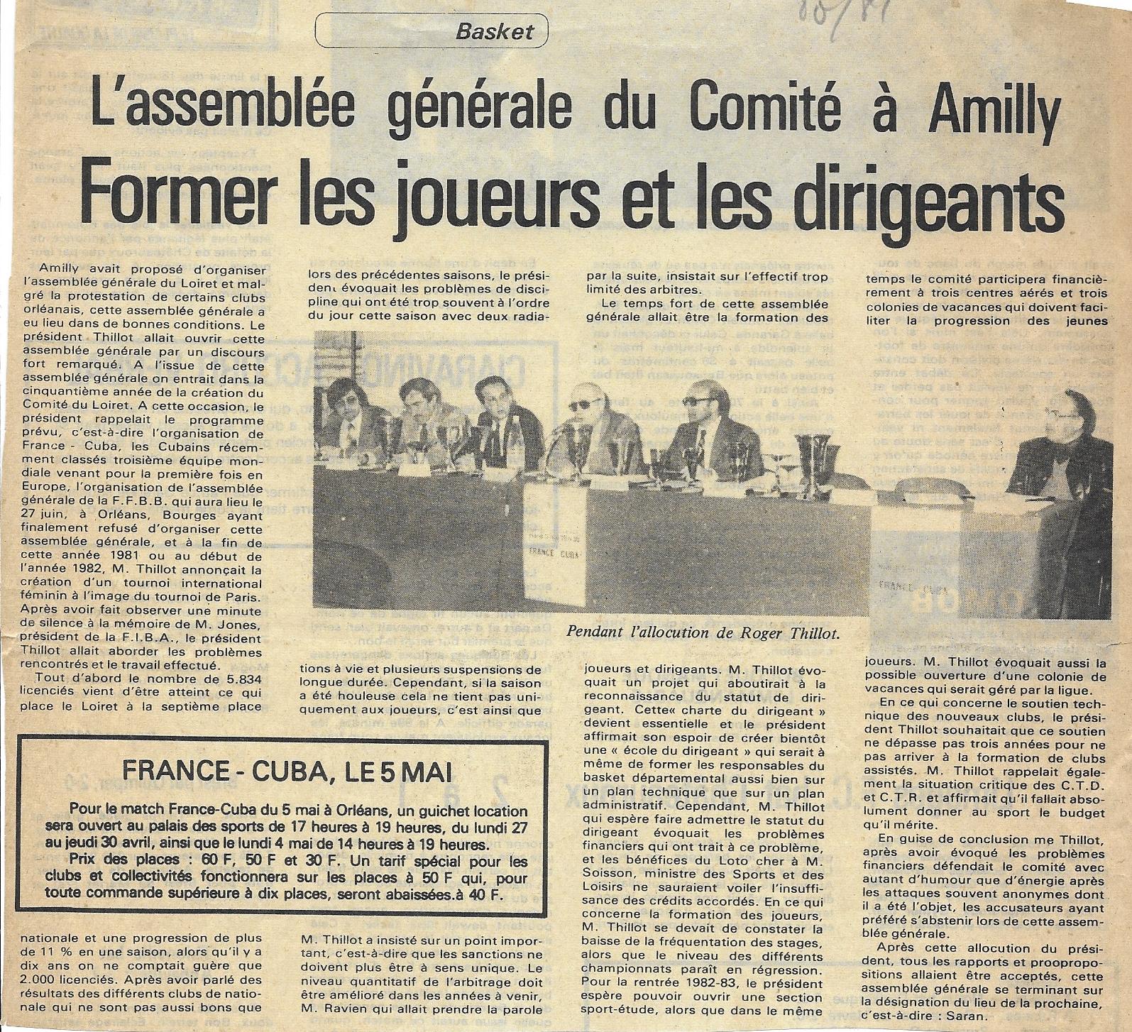 Saison 19801981 Assemblée Générale du Comité du Loiret LCVL